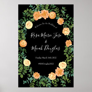 Black & Peach Wedding Modern Floral Poster