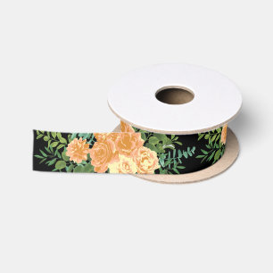Black & Peach Wedding Modern Floral Satin Ribbon
