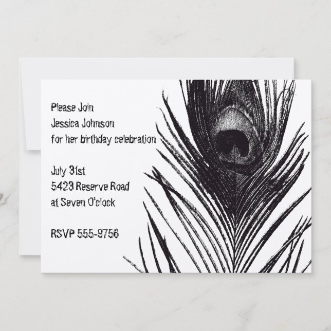 Black Peacock Birthday Invitation (Front)