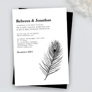 Black Peacock Feather Modern Wedding Invitation