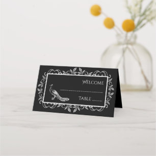 Black Peacock Flourish Reception Place Card