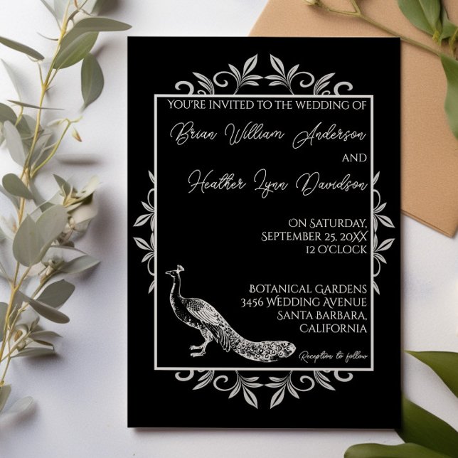Black Peacock Flourish Wedding Invitation (Black Peacock Flourish Wedding Invitation)