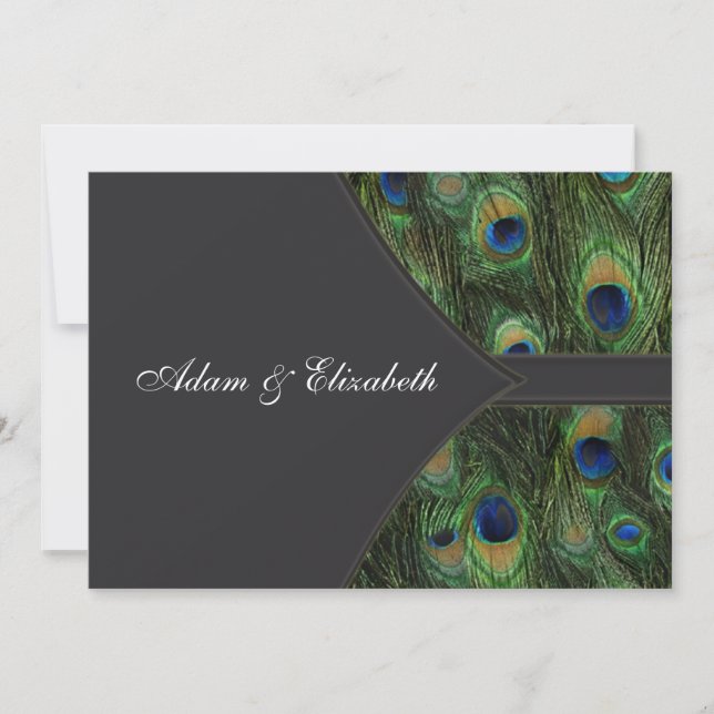 Black Peacock Wedding Invitations (Front)