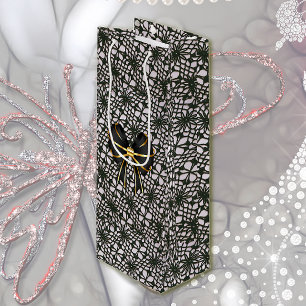 Black Pearl Lace and Bow Wine Gift Bag