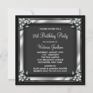 Black Pearl Womans 21st Birthday Party Invitation