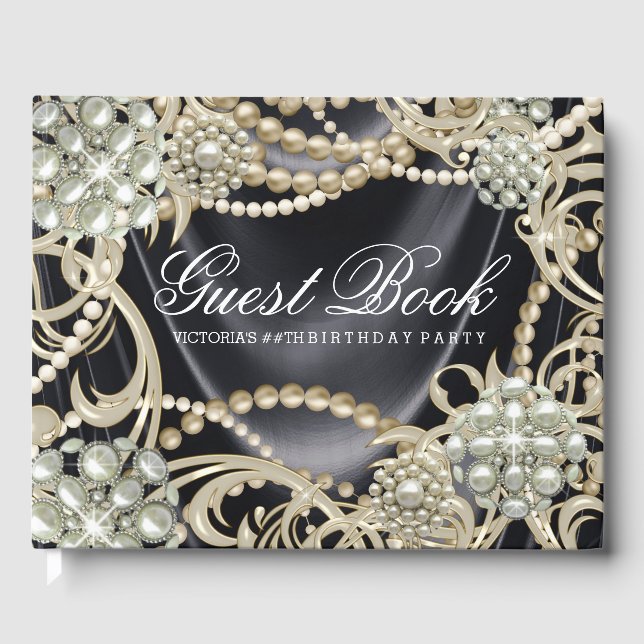 Black Pearl Womans Birthday Party Guest Book (Front)