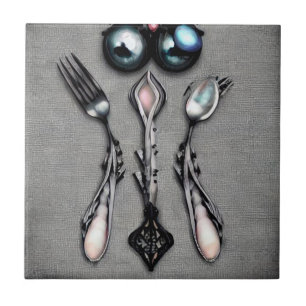 Black Pearls Surreal Silverware Tile