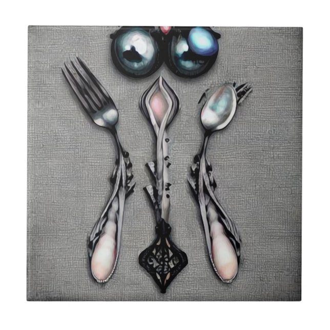 Black Pearls Surreal Silverware Tile (Front)
