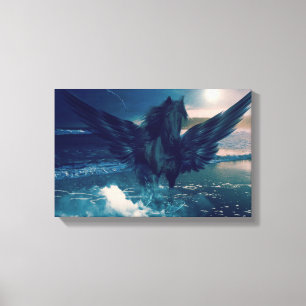 Black Pegasus Emerging From The Sea Canvas Print