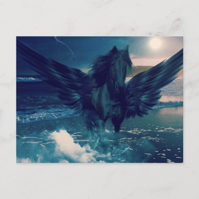 Black Pegasus Emerging From The Sea Postcard (Front)