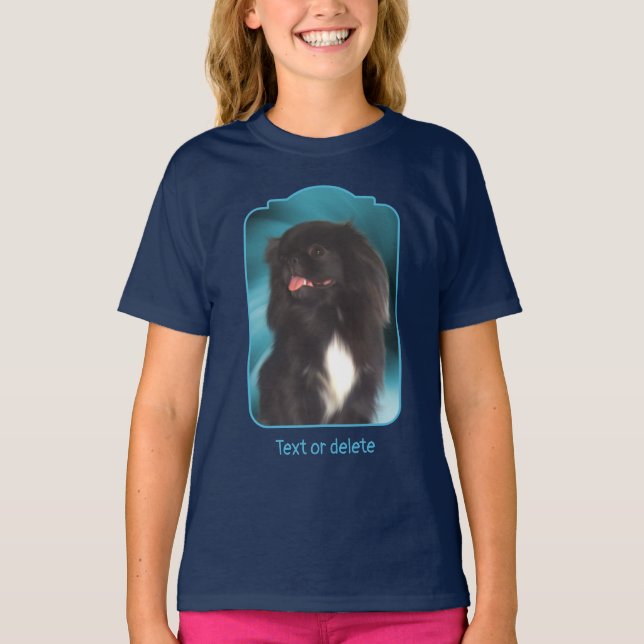 Black Pekingese Blue Swirls Dog Art  T-Shirt (Front)