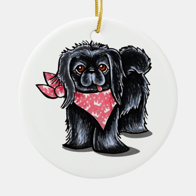 Black Pekingese Pink Princess Ceramic Tree Decoration (Front)