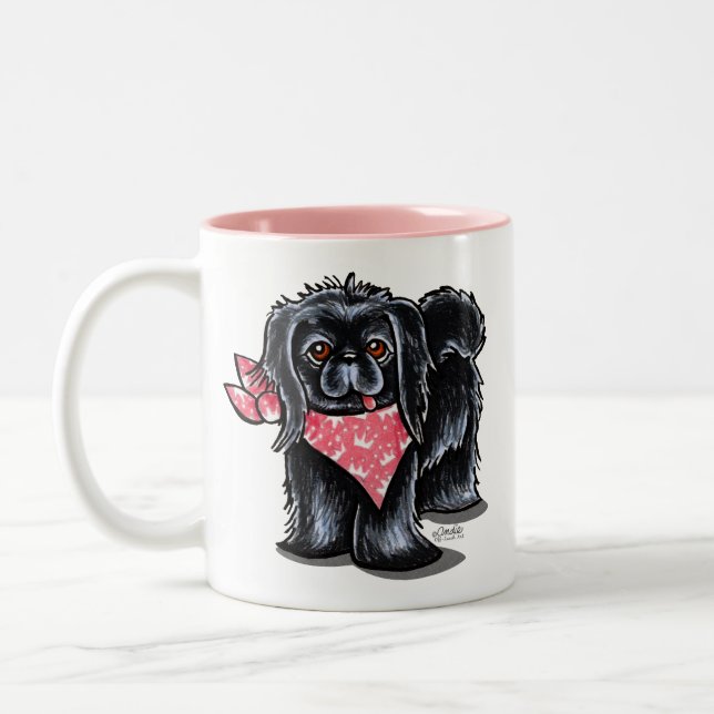 Black Pekingese Pink Princess Two-Tone Coffee Mug (Left)