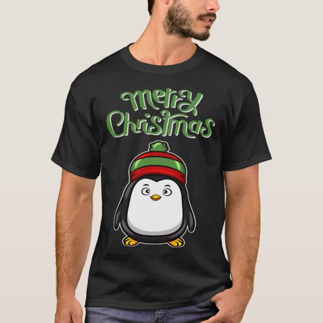Black Penguin Costume Kids Merry Christmas For Gir T-Shirt (Front)