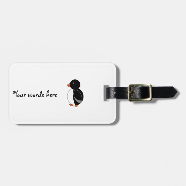 Black penguin luggage tag (Front Horizontal)