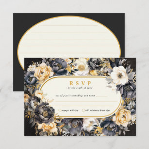Black Peonies Boarder RSVP Wedding Response Card