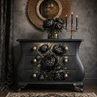 Black Peony Bouquet Art Print | Dark Moody Botanic Tissue Paper
