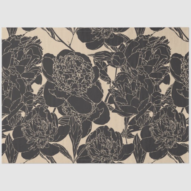 Black peony floral decoupage  tissue paper (Front)