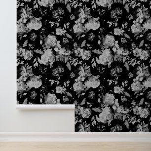 Black Peony Floral Watercolor Botanical  Wallpaper