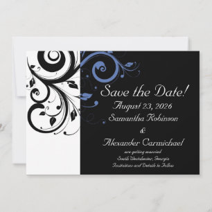 Black Periwinkle Cornflower Blue Floral Wedding Save The Date