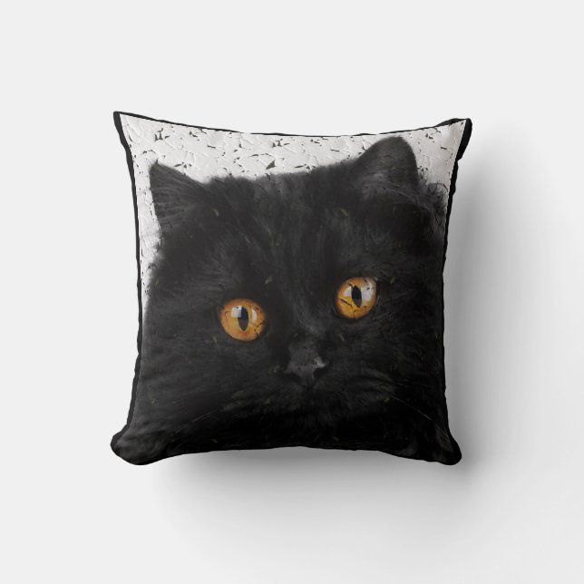 Black Persian Cat Face Cushion (Front)