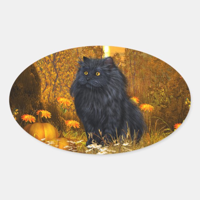 Black persian cat Halloween Oval Sticker (Front)