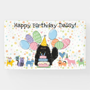 Black Persian Cat Longhair Birthday Party Banner