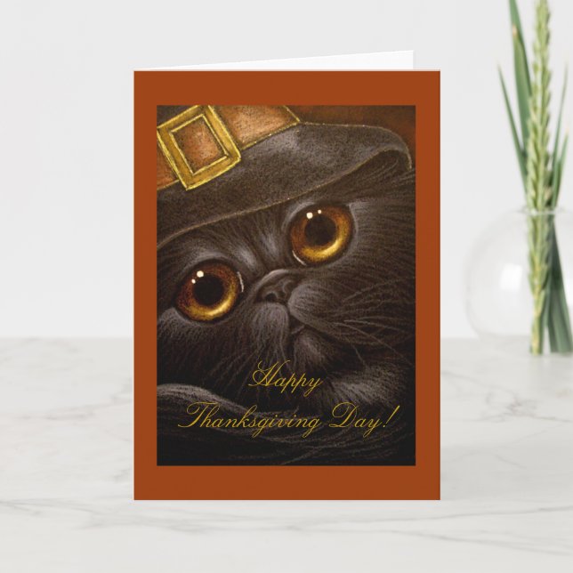 BLACK PERSIAN CAT THANKSGIVING Card (Front)