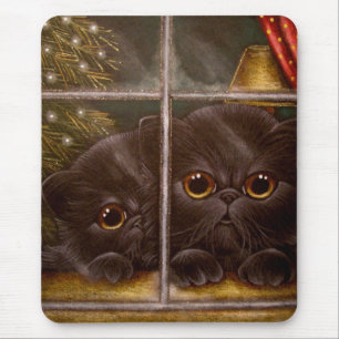 BLACK PERSIAN KITTEN CATS - 1ST CHRISTMAS MOUSE PAD