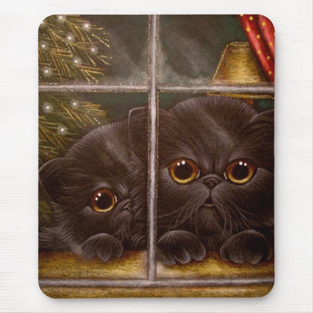 BLACK PERSIAN KITTEN CATS - 1ST CHRISTMAS MOUSE PAD (Front)