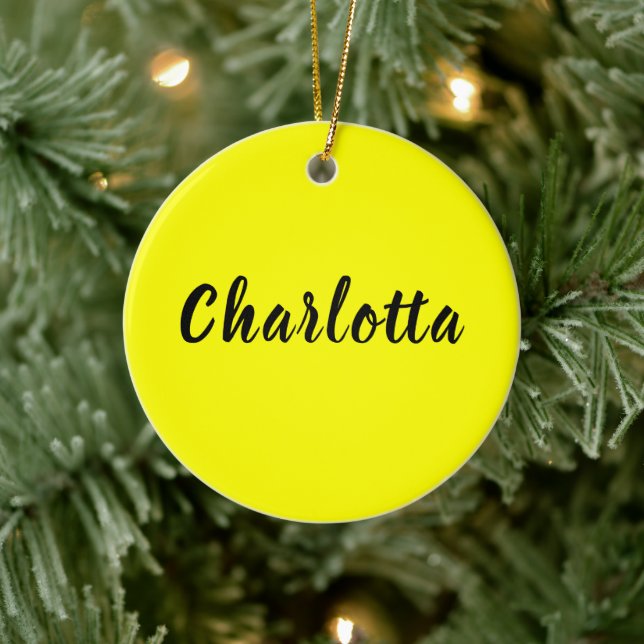 Black Personalise Name | Neon Yellow Colour Ceramic Tree Decoration (Tree)