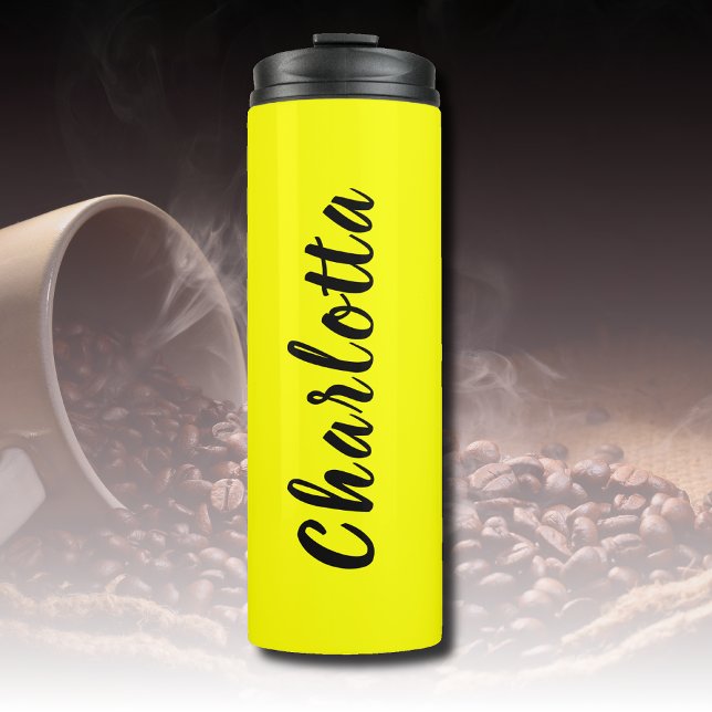 Black Personalise Name | Neon Yellow Colour Thermal Tumbler (Creator Uploaded)