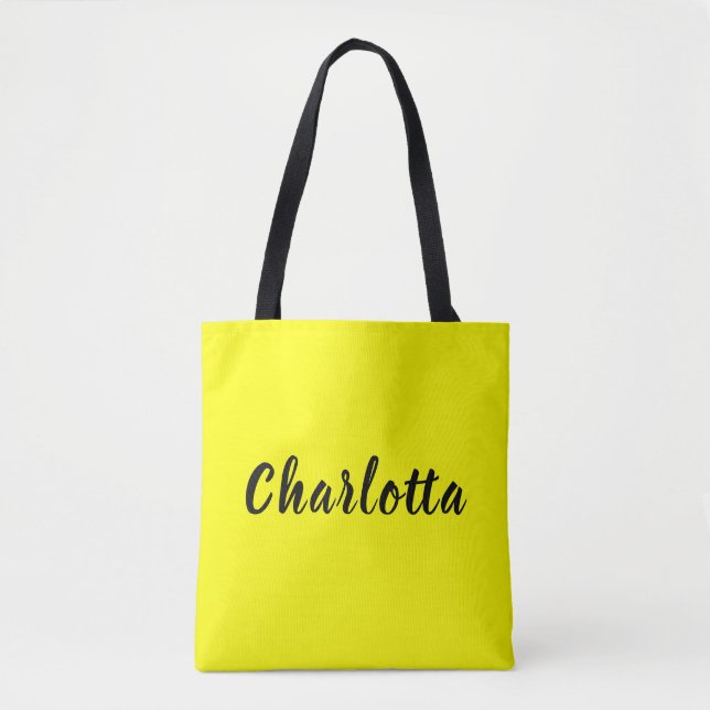 Black Personalise Name | Neon Yellow Colour Tote Bag (Front)