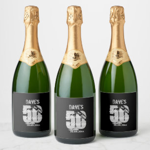 Black Personalised 50th Any Birthday Party Favour Sparkling Wine Label