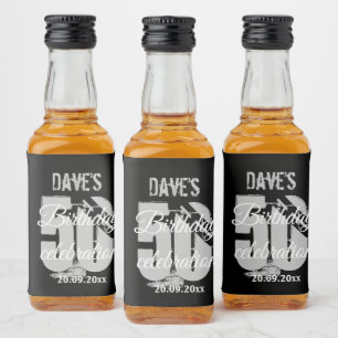 Black Personalised 50th Any Birthday Party Liquor Bottle Label