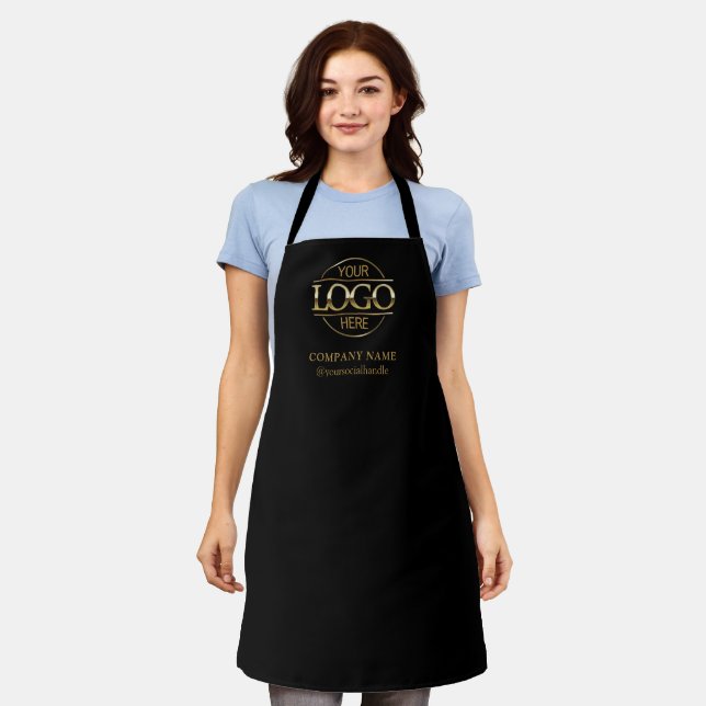 Black Personalised Apron with Logo Custom Uniform (Worn)