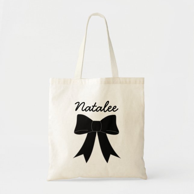 Black Personalised Bow Budget Tote Bag (Front)