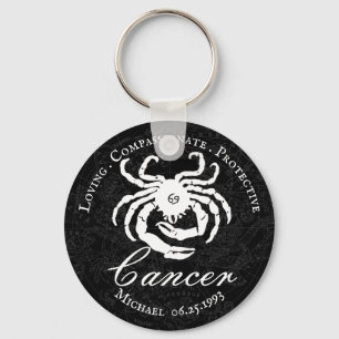 Black Personalised Cancer Zodiac Astrology Traits Key Ring