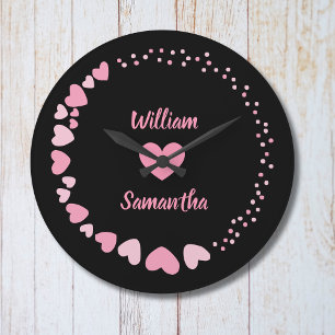 Black Personalised Couple Heart Wall Clock