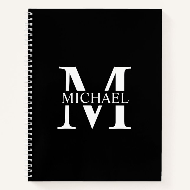 Black Personalised Elegant Monogram and Name Notebook (Front)