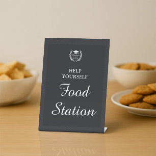 Black Personalised Food Station Graduation Party Pedestal Sign