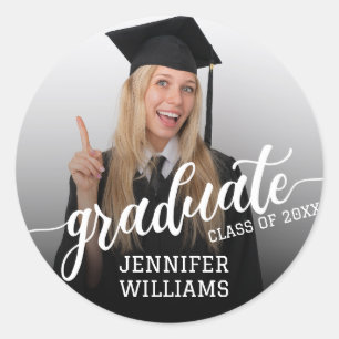 Black Personalised Graduation Photo Graduate Party Classic Round Sticker