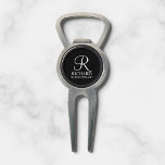 Black Personalised Groomsman's Name and Monogram Divot Tool<br><div class="desc">Elegant Black and White Personalised Groomsman Gifts
featuring personalised monogram in white elegant script font style with groomsman's name and title in classic serif font style on black background.

Also perfect for best man,  father of the bride,  bridesmaid,  maid of honour,  flower girl,  mother of the bride and more.</div>