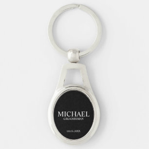 Black Personalised Groomsman's Name and Monogram Key Ring