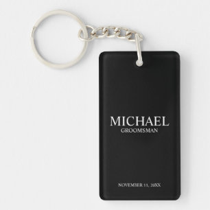 Black Personalised Groomsman's Name and Monogram Key Ring