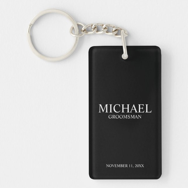 Black Personalised Groomsman's Name and Monogram Key Ring (Front)