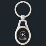 Black Personalised Groomsman's Name and Monogram Key Ring<br><div class="desc">Elegant Black and White Personalised Groomsman Gifts
featuring personalised monogram in white elegant script font style with groomsman's name and title in classic serif font style on black background.

Also perfect for best man,  father of the bride,  bridesmaid,  maid of honour,  flower girl,  mother of the bride and more.</div>