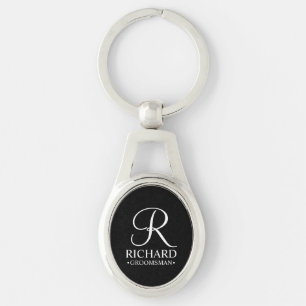 Black Personalised Groomsman's Name and Monogram Key Ring