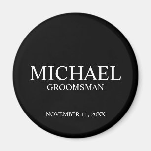 Black Personalised Groomsman's Name and Monogram Magnet