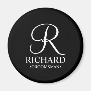 Black Personalised Groomsman's Name and Monogram Magnet